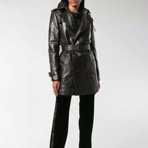 Saint Laurent Leather Trench Coat Sz. M Damaged